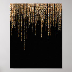 Poster Luxe Chic Black Gold Fringe Parties scintillant ét