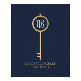 Poster Luxe Faux Gold Skeleton Key Navy Logo Télécharger