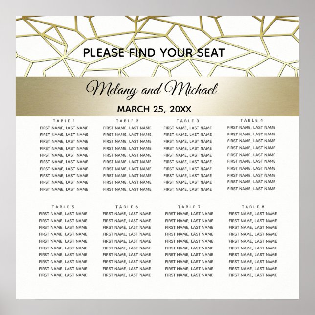 Poster luxe géométrique or moderne /mariage blanc (Devant)