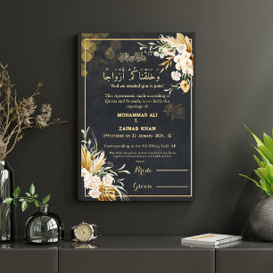Poster Luxe Gold Floral Frame Black Nikah certificat