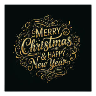 Poster Luxe Noir et Or Joyeux Noël et Nouvel An