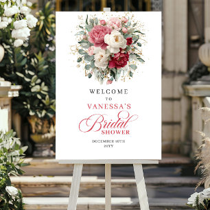 Poster Luxueux Accueil de Fête de Mariage Floral Rose de 