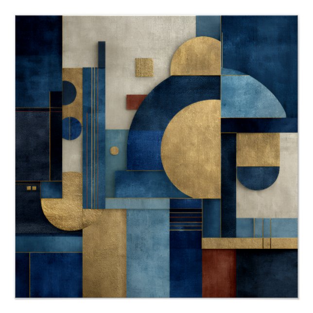 Poster Luxury Navy Beige Gold Geometric Composition (Devant)