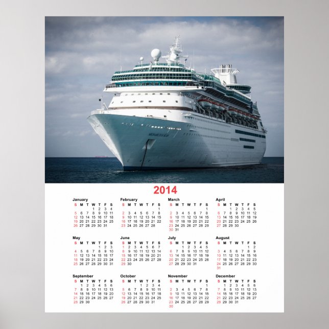 Poster Luxury Ocean Liner Cruise Ship 2014 Calendrier (Devant)