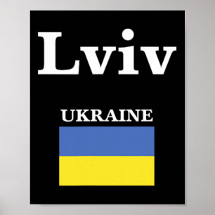 Poster Lviv Ukraine et le drapeau ukrainien de l'Ukraine
