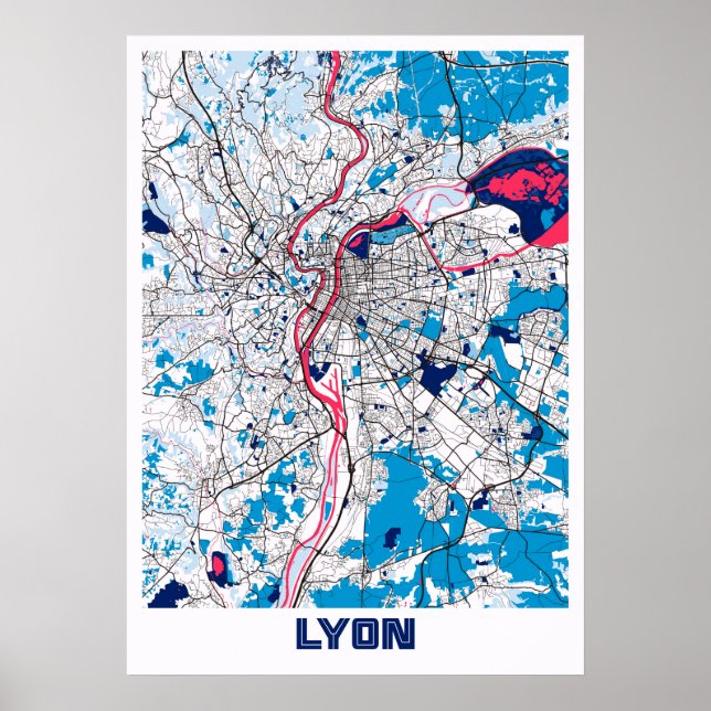 Poster Lyon - France MilkTea City Carte (Devant)