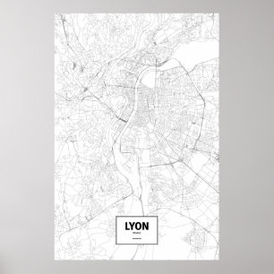 Poster Lyon, France (noir sur le blanc)