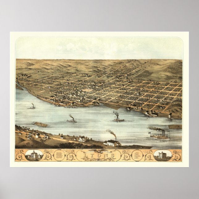 Poster Lyons, IA Panoramic Map - 1868 (Devant)