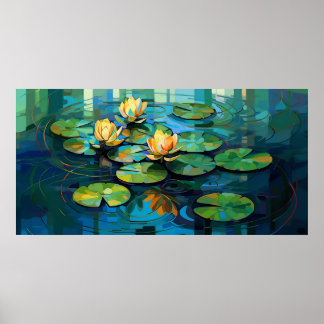 Poster Lys d'eau et fleurs de lotus aquarelle