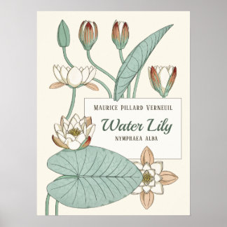 Poster Lys d'eau Verneuil Fleurs Art Nouveau décoratives