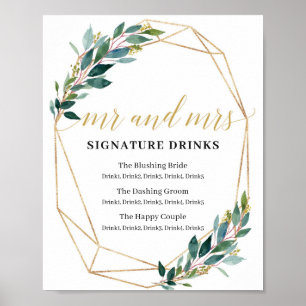 Poster M. et Mme Signature boissons signe verdure feuilla