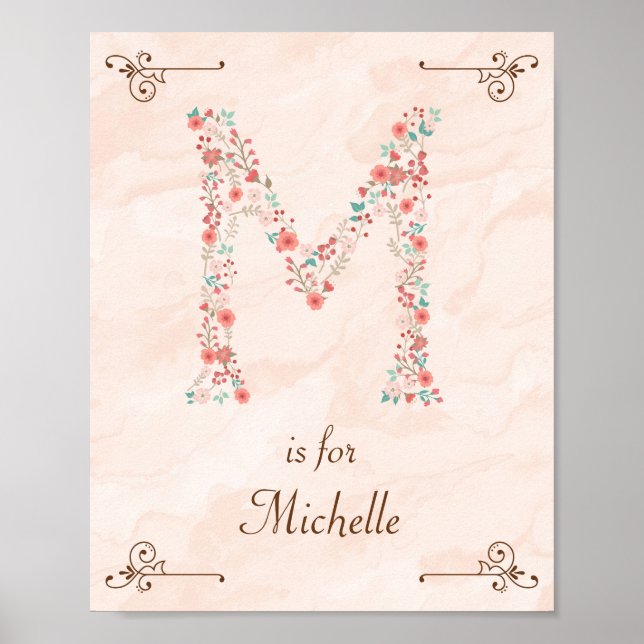 Poster M initial Nom du bébé Monogramme Art Imprimer (Devant)