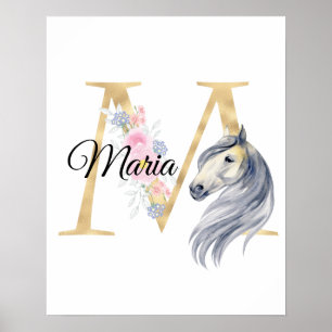Poster M letter personalised name monogram with horse