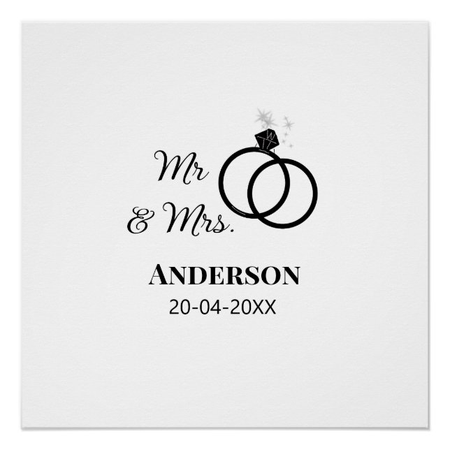 Poster M. & Mme ajouter nom de famille date année mariage (Devant)