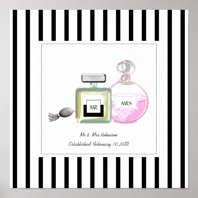 Poster M. & Mme Bouteilles de parfum Mariage personnalisé (Devant)