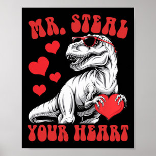 Poster M. volez votre cœur T-rex dinosaure Saint-Valentin