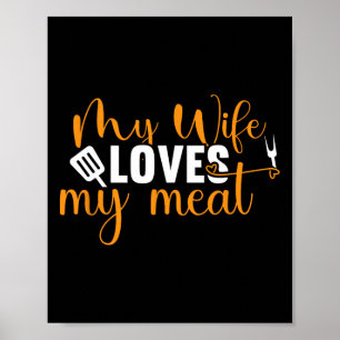 Poster Ma Femme Aime Ma Viande Drôle Grillation Barbecue 