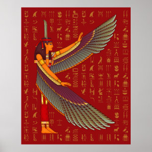 Poster Ma'at Golden Hiéroglyphes sur l'affiche rouge