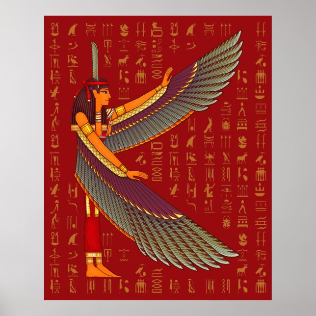 Poster Ma'at Golden Hiéroglyphes sur l'affiche rouge (Devant)