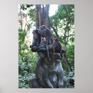 Poster Macaques sur un Bull...Statue
