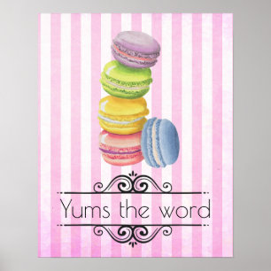 Poster Macarons Français Dessert dans Pastel Aquarelles