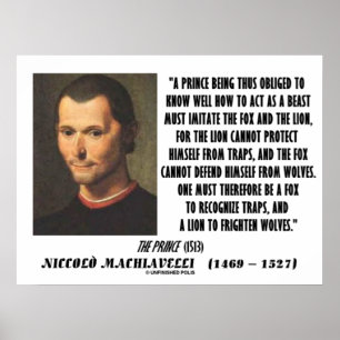 Poster Machiavelli Prince Imiter Fox et Citation Lion
