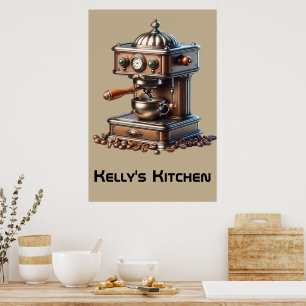 Poster Machine à café vintage avec nom personnalisé