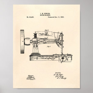 Poster Machine à coudre 1866 Brevet Art Vieux Poivre