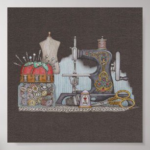 Poster Machine à coudre actionnée à la main