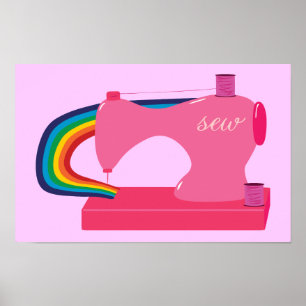 Poster Machine à coudre arc-en-ciel