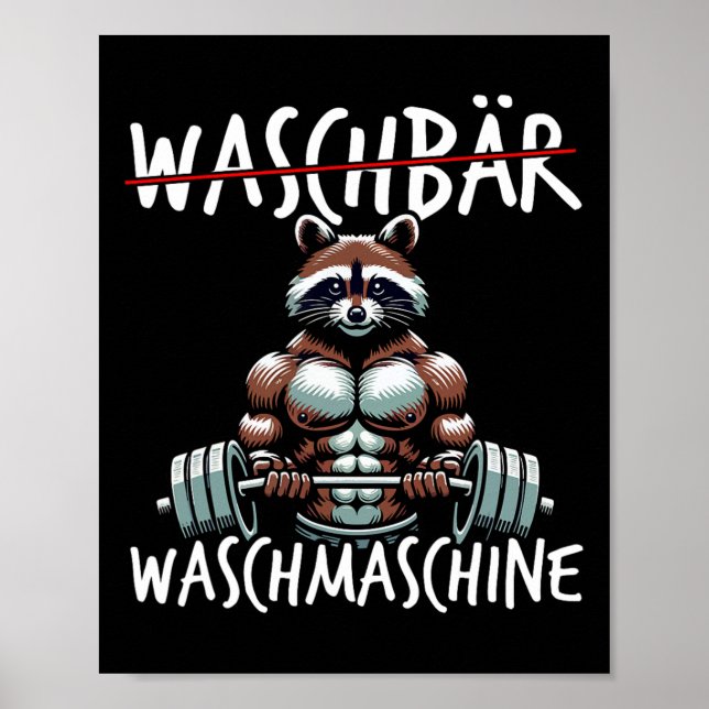 Poster Machine à laver Raccoon Raccoon Fitness Bodybuildi (Devant)
