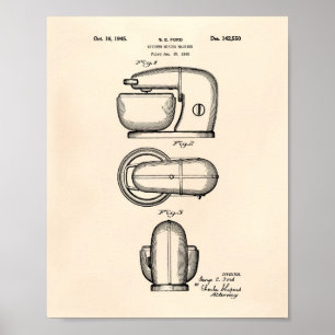 Poster Machine à mixer de cuisine 1945 Brevet Art Vieux P