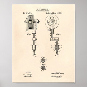 Poster Machine à tatouage 1891 Brevet Art Vieux Poivre