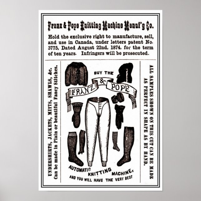 Poster Machine à tricot antique de 13" x 19" et (Devant)