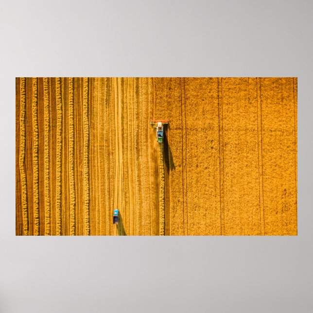 Poster Machine de moissonneuse travaillant sur le terrain (Devant)