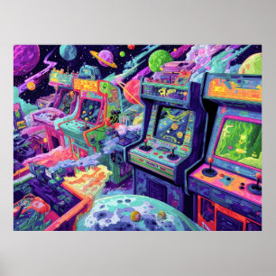 Poster Machines de jeux vidéo rétro dans l'espace