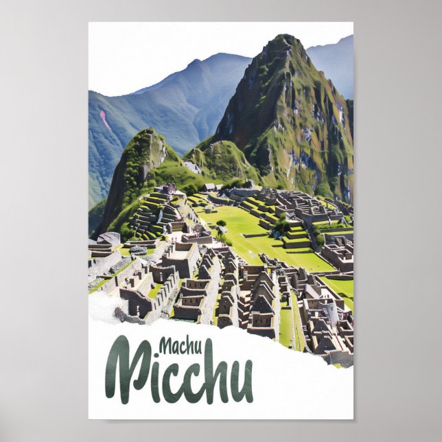 Poster Machu Picchu Pérou Aquarelle Peinture Voyage (Devant)