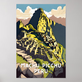 Poster Machu picchu peru vintage voyage pic alpaca latin