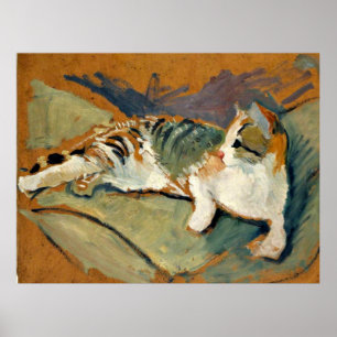 Poster Macke - Chat sur le Coussin vert