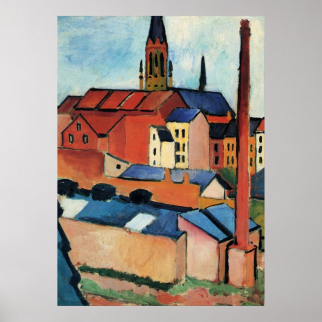 Poster Macke - St. Mary's avec Maisons et Chimney (Bonn) (Devant)