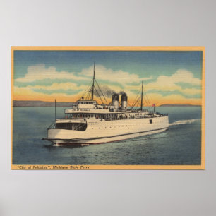 Poster Mackinaw City, MI - Vue de la ville de Petoskey