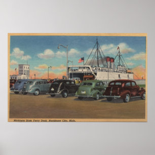 Poster Mackinaw City, MI - Vue du quai des ferries de l'É