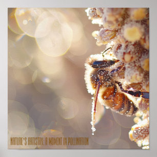 Poster Macro Bee in Bloom : Gros plan sur la pollinisatio