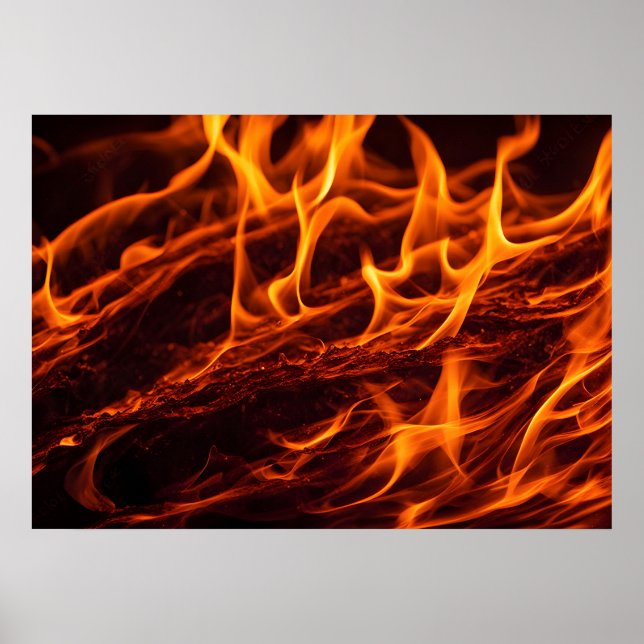 Poster Macro de flamme de feu dans la cheminée (Devant)