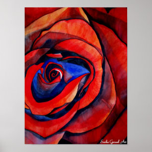 Poster Macro rouge rose abstraite aquarelle peinture