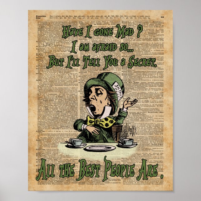 Poster Mad Hatter, Alice Au Pays Des Merveilles, Citation (Devant)