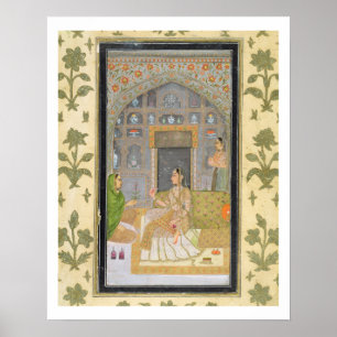 Poster Madame assise dans un pavillon avec des préposés,