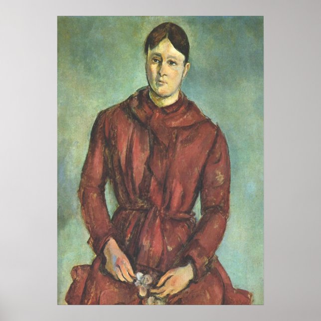 Poster Madame Cezanne en robe rouge - Paul Cezanne (Devant)