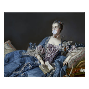 Poster Madame de Pompadour soufflant un chewing-gum bleu