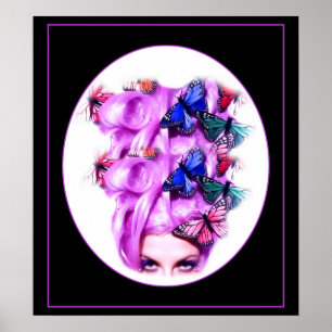 Poster Madame pourpre de papillon de cheveux Poster/copie